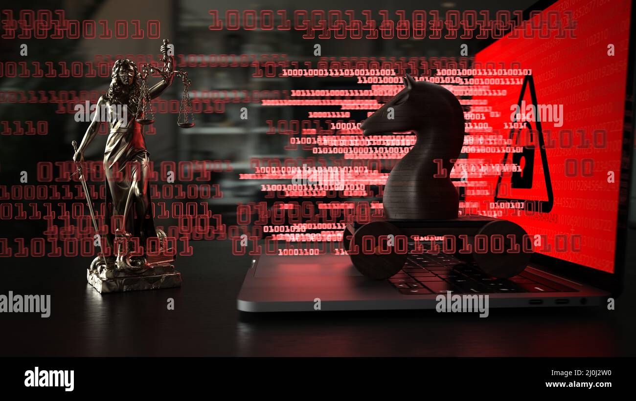 Lady Justice Statue Hacking Attack Foto de stock