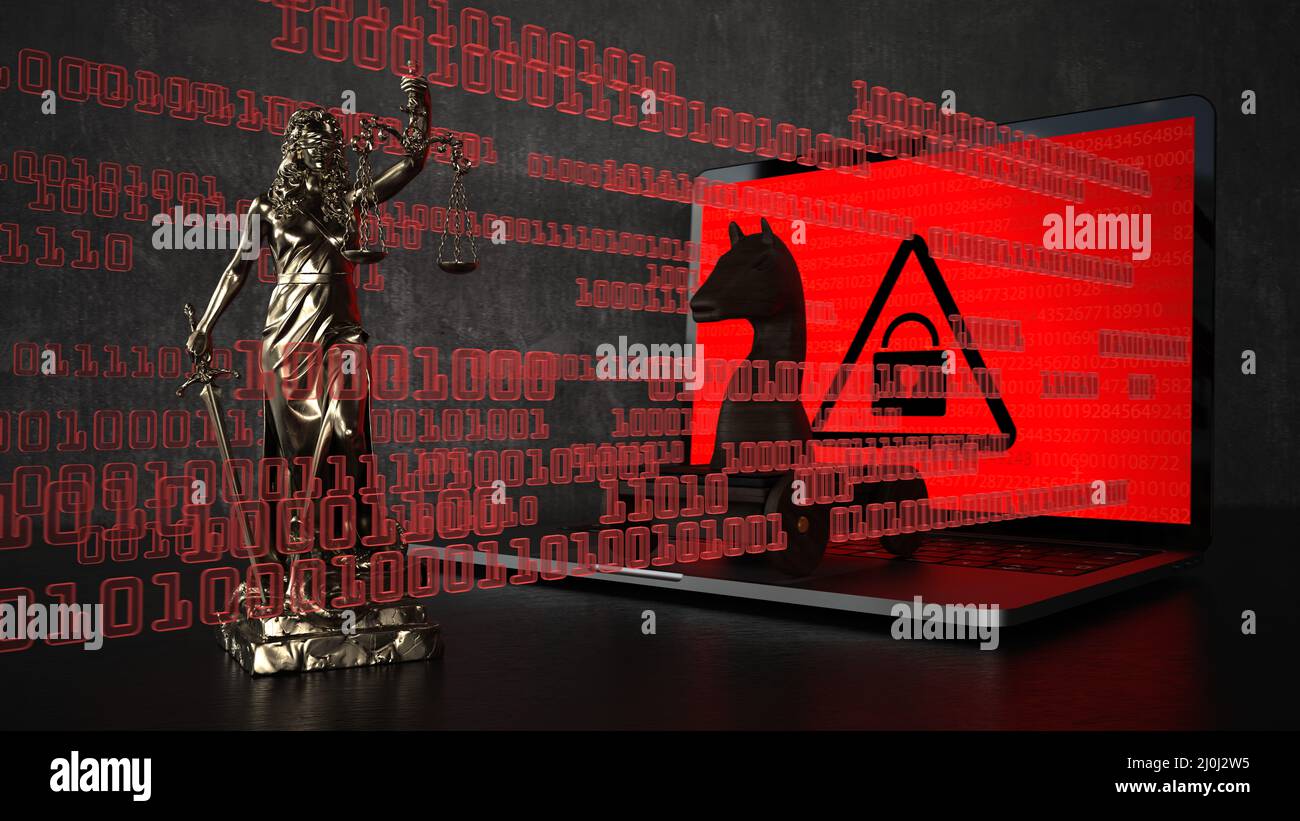 Lady Justice Statue Hacking Attack Foto de stock