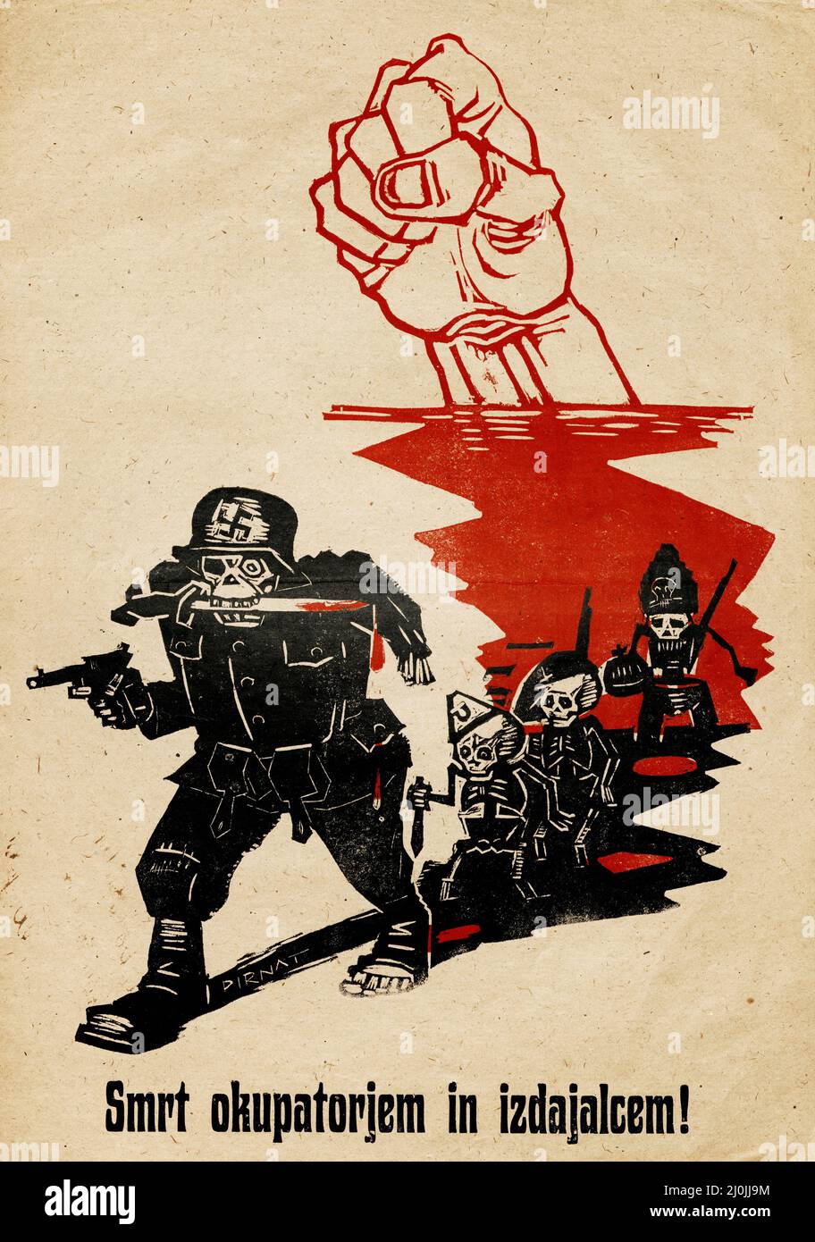 Propaganda rusa - Cartel ruso clásico - ¡Cartel de la muerte para ocupantes y traidores! 1944. Cartel esloveno. Foto de stock