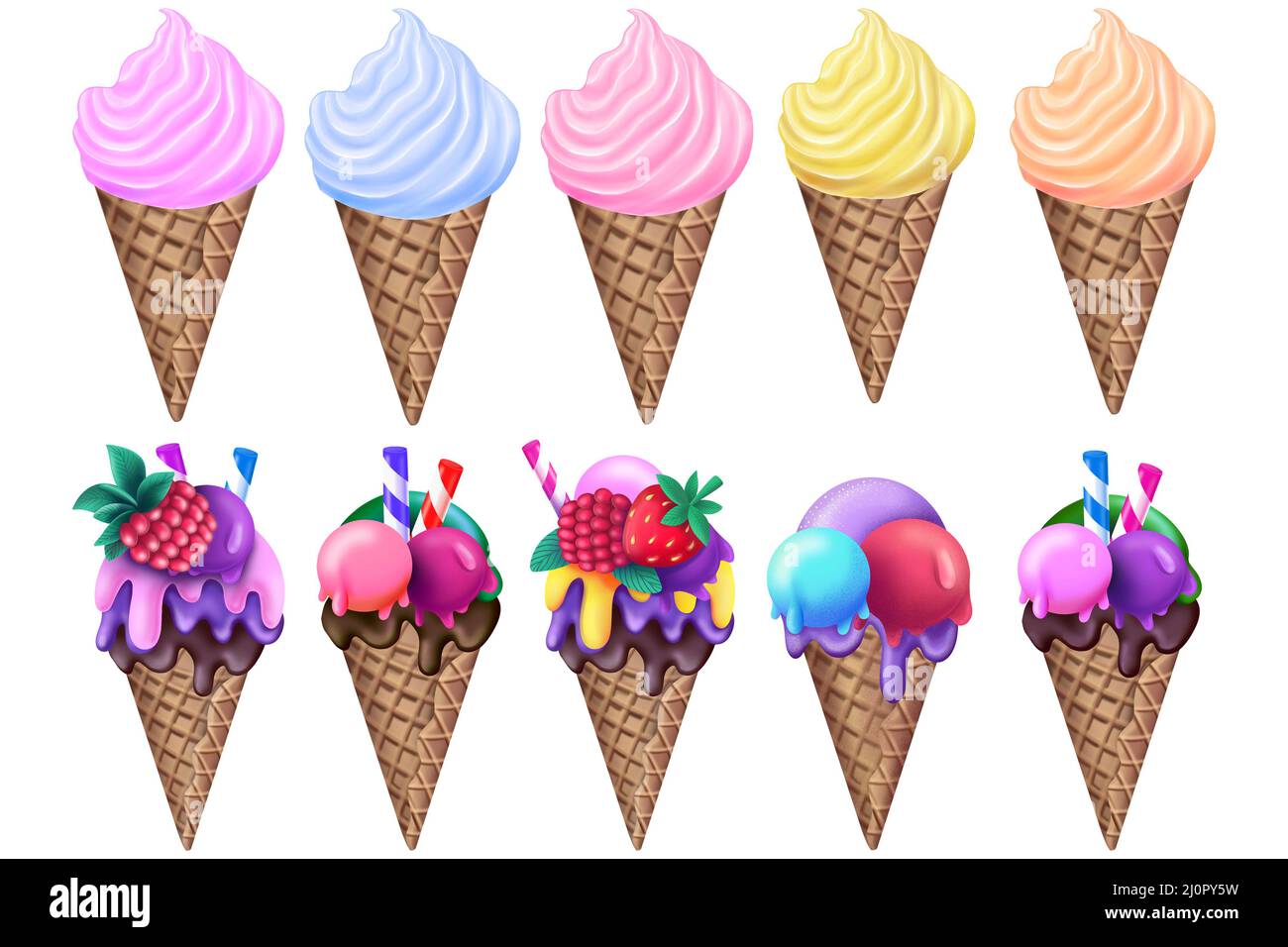Un conjunto de diferentes tipos de helados Foto de stock