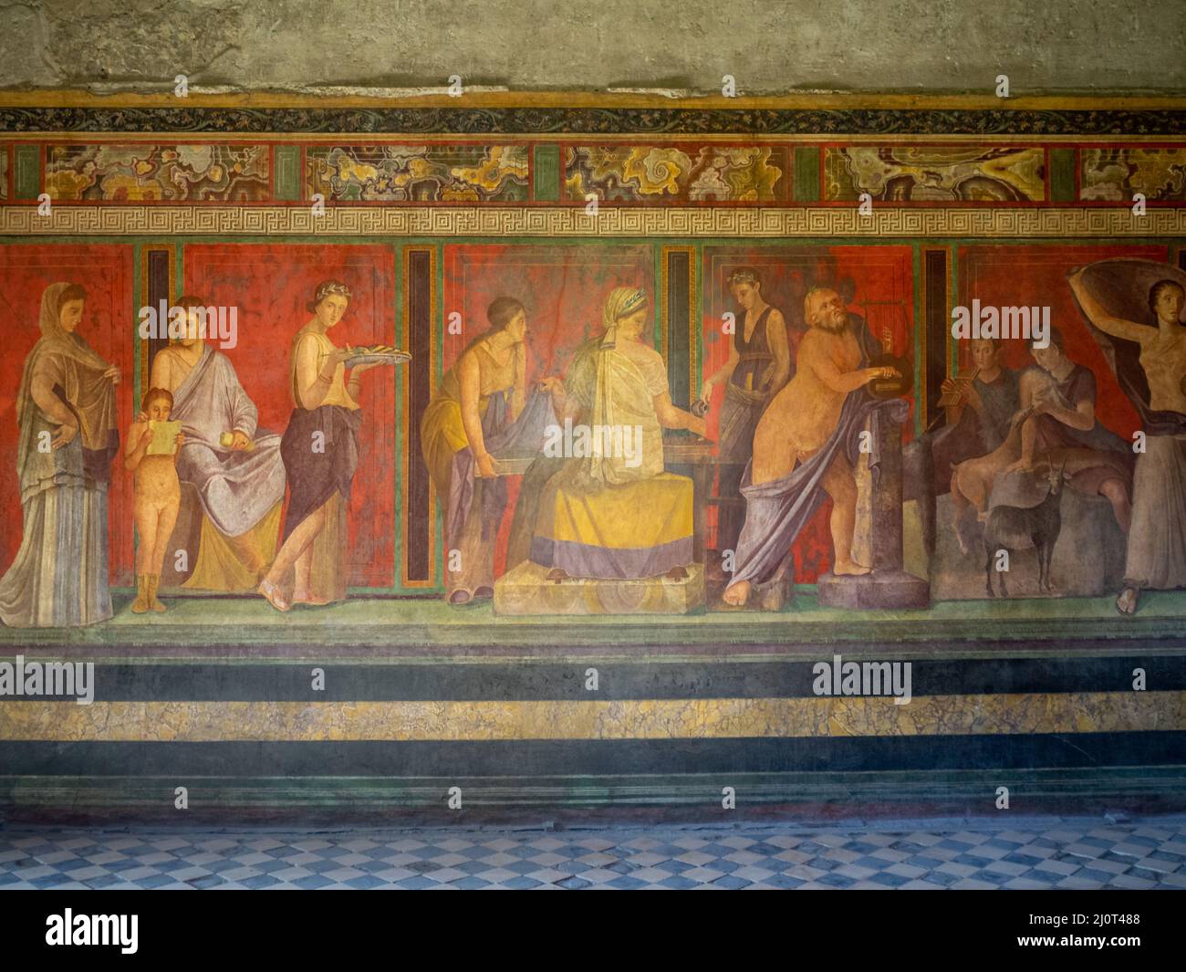 Escena central de la sala de misterios frescos e de Villa dei Misteri, Pompeya Foto de stock