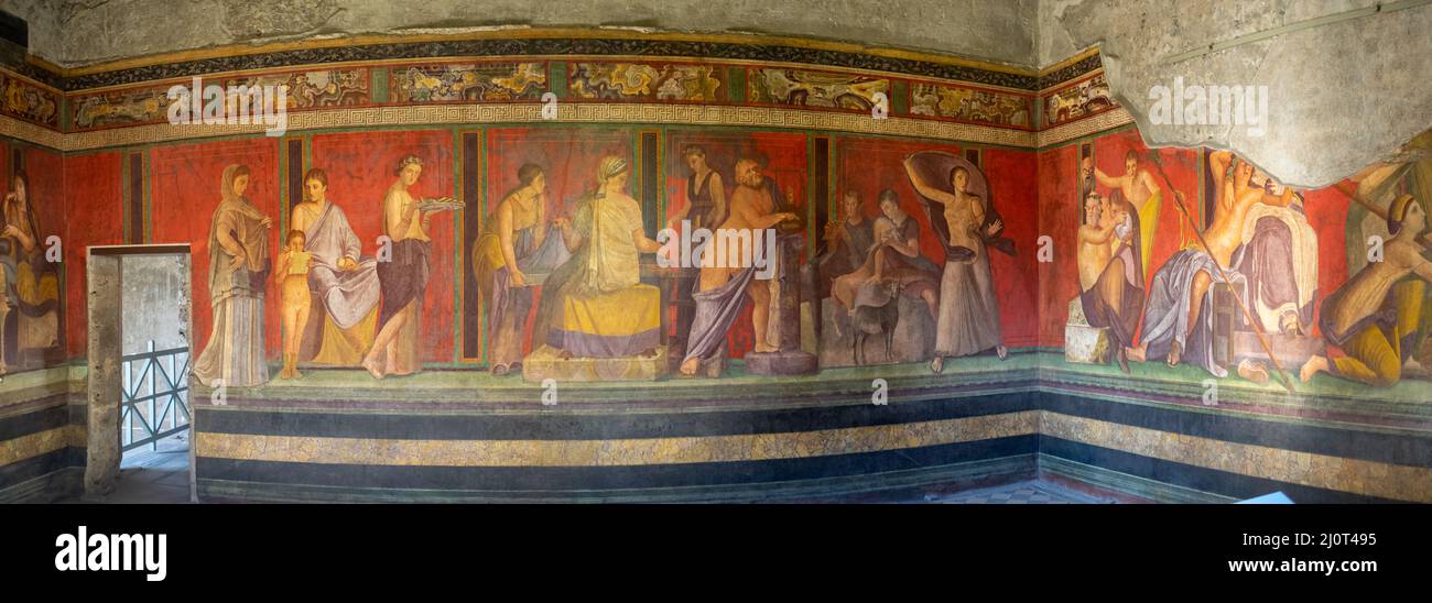 Sala de Misterios frescos de la sala de Villa dei Misteri, Pompeya Foto de stock