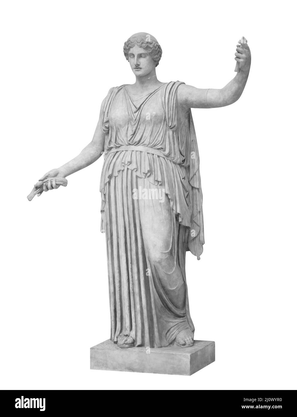 Estatua de Ceres romanos o deméter griego aislado en blanco con camino de recorte. Diosa de la agricultura, la cosecha, el grano, y la lov Foto de stock