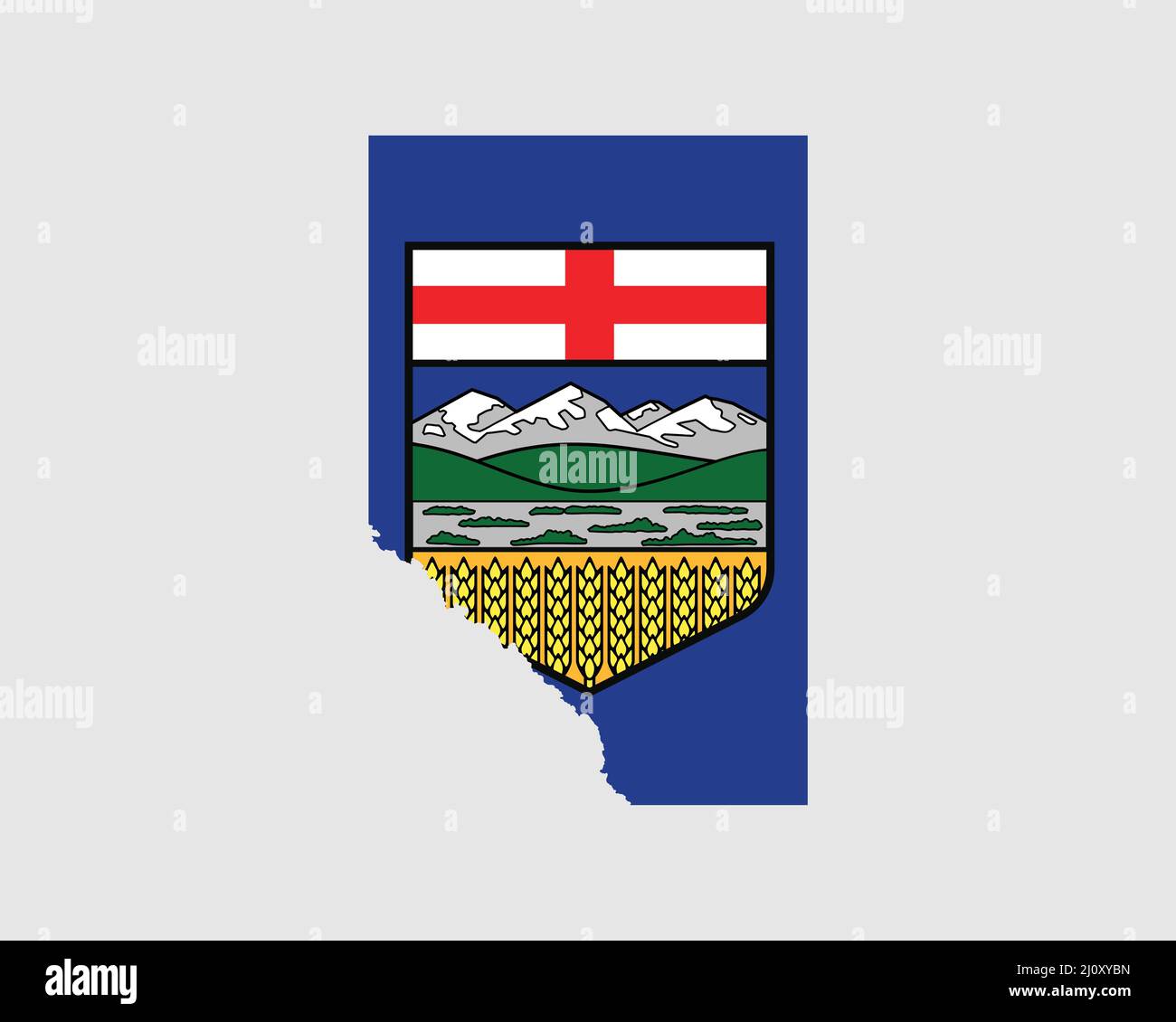 Bandera de mapa de Alberta. Mapa de Alberta, Canadá con la bandera del territorio de Alberta. Provincia canadiense, AB. Banner de ilustración vectorial. Ilustración del Vector