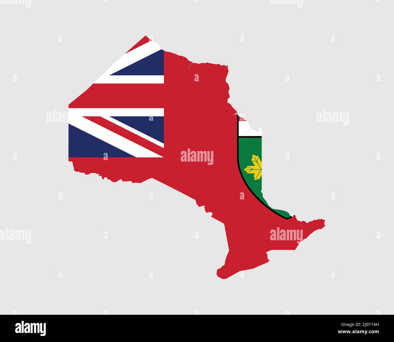 Bandera del mapa de Ontario. Mapa de ON, Canadá con la bandera. Provincia canadiense. Banner de ilustración vectorial. Ilustración del Vector