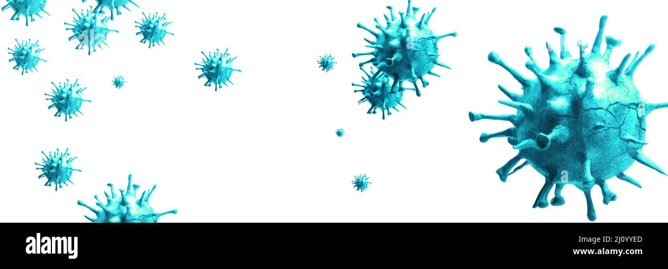 Vista microscópica de las células del virus de la corona. Ilustración 3D Foto de stock