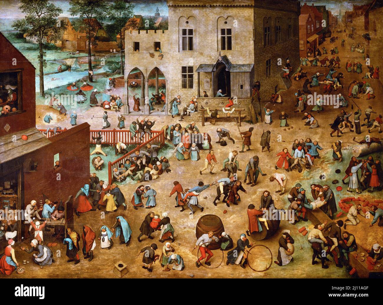 Juegos infantiles por Pieter Bruegel The Elder, óleo sobre madera, 1560 Foto de stock