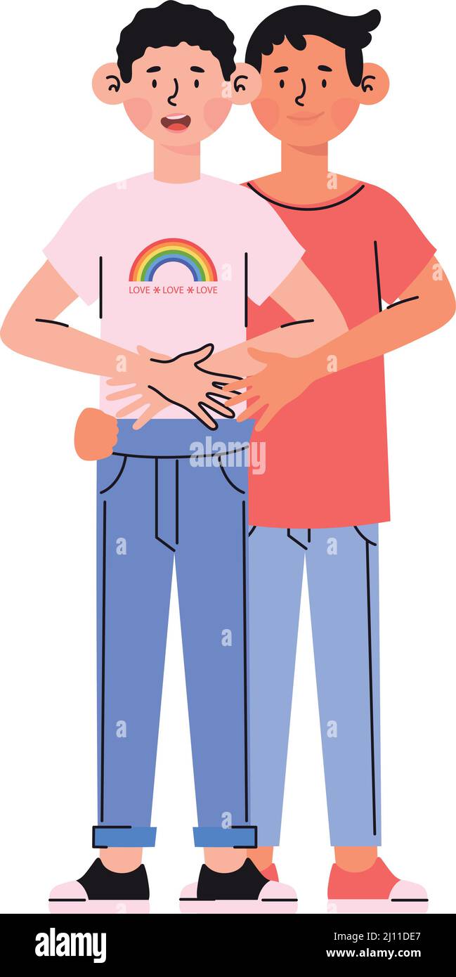 dibujos animados gay pareja abrazando Imagen Vector de stock - Alamy