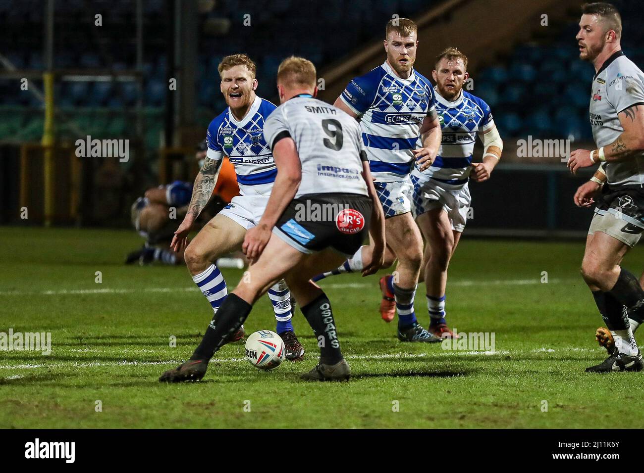 Halifax, Reino Unido. 21st Mar, 2022. Joe Keyes, de Halifax, se pone en marcha durante el partido del Campeonato Betfred entre Halifax Panthers y Leigh Centurians en el Estadio Shay, Halifax, Reino Unido, el 21 de marzo de 2022. Foto de Simon Hall. Sólo para uso editorial, se requiere licencia para uso comercial. No se puede utilizar en apuestas, juegos o publicaciones de un solo club/liga/jugador. Crédito: UK Sports Pics Ltd/Alamy Live News Foto de stock