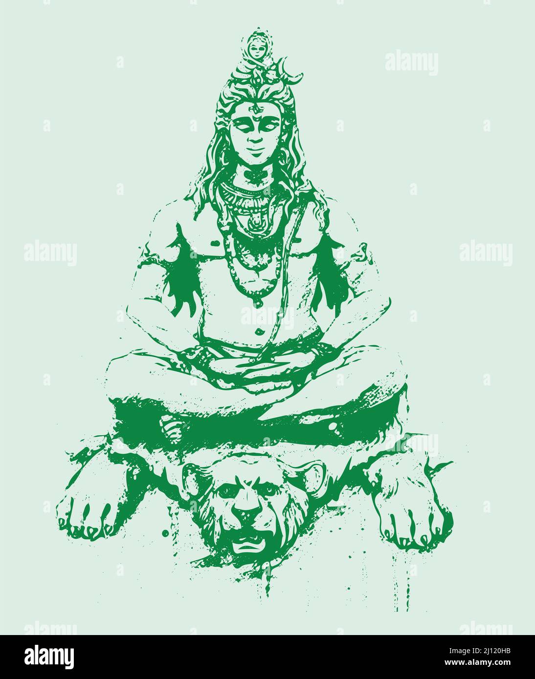 Dibujo ilustrado de t Lord Shiva en color verde sobre un fondo verde claro Foto de stock