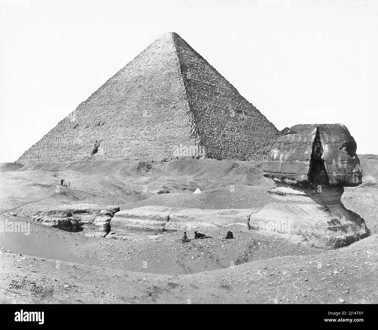 La Gran Pirámide y la Esfinge por Francis Frith, 1858 Foto de stock