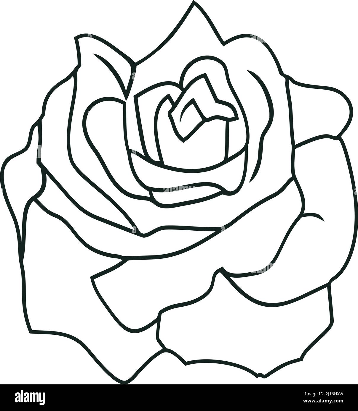 Flor de vector rosa con contorno abstracto en negro. Fondo blanco aislado.  Ilustración de flor de rosa en diseño de silueta de contorno Imagen Vector  de stock - Alamy