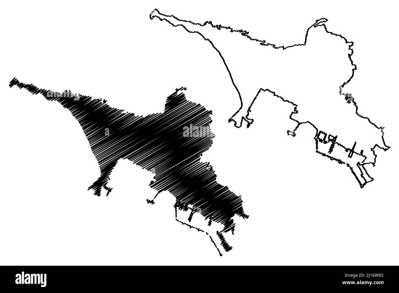 Isla Kotlin (Rusia, Federación de Rusia, San Petersburgo, Golfo de Finlandia) mapa de vectores ilustración, scribble sketch Kotlin mapa Ilustración del Vector