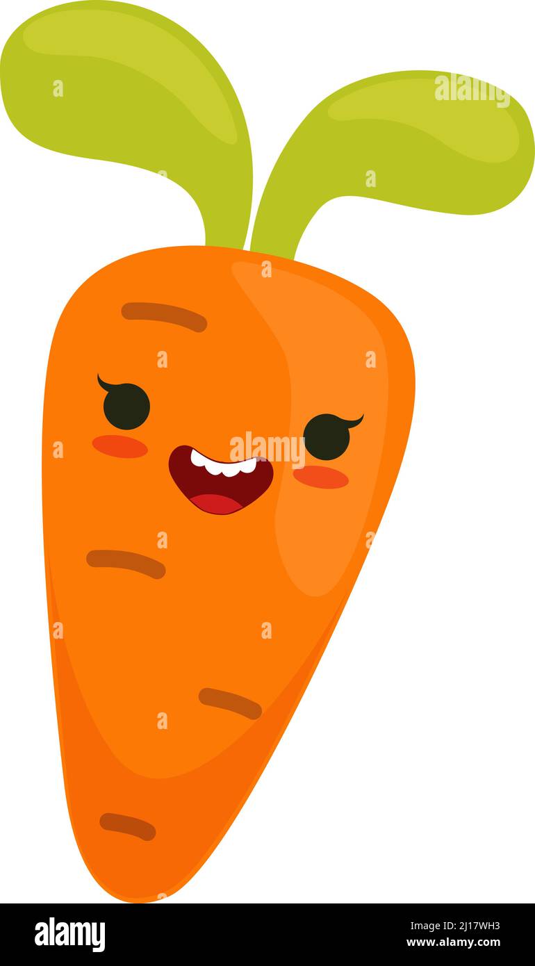 Divertido carácter de zanahoria. Verduras de dibujos animados con cara  sonriente Imagen Vector de stock - Alamy