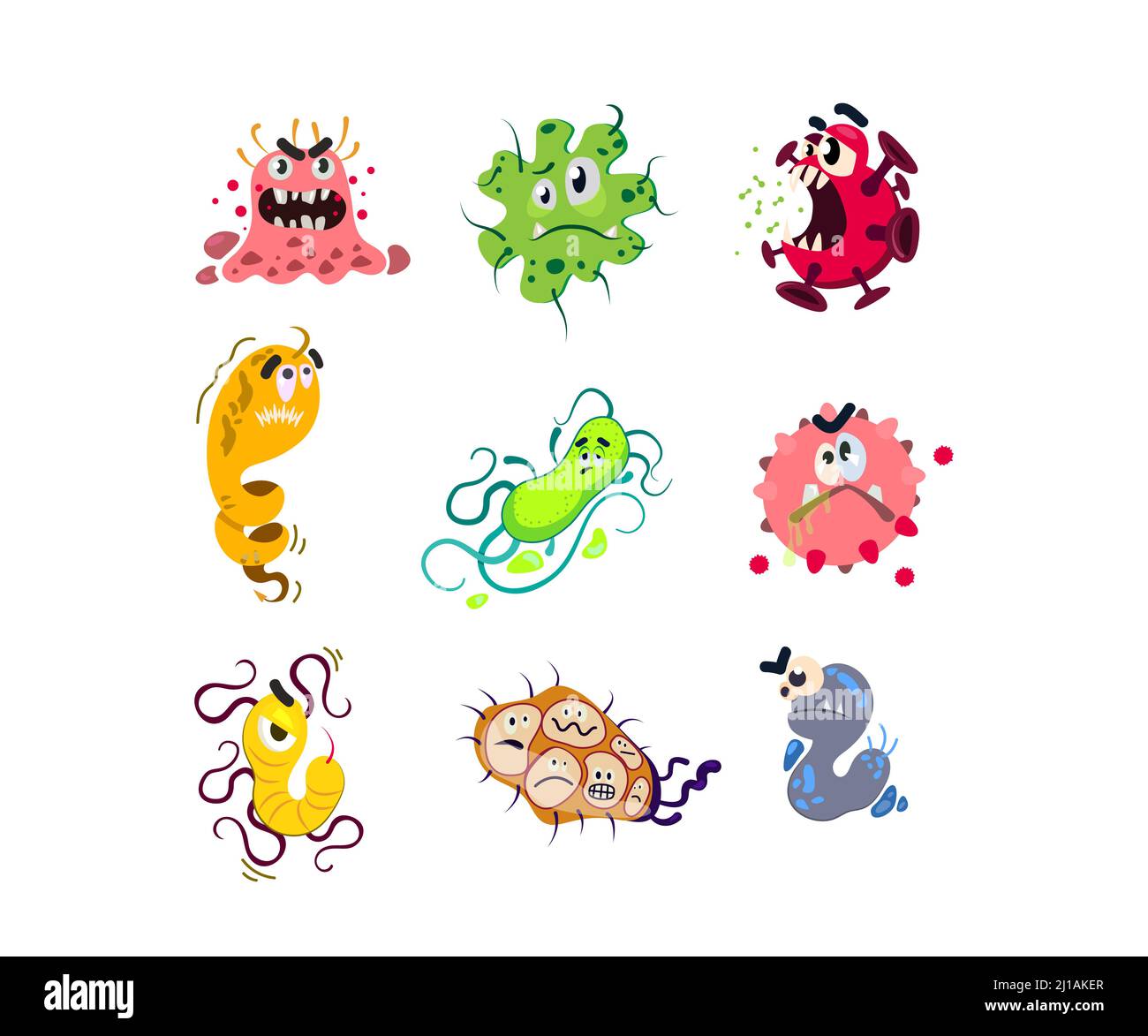 Divertido juego de gérmenes de dibujos animados. Bacterias y personajes de  virus irritados y feos, microbios divertidos y bacilos. Ilustración  vectorial para medicina, organismo, peligro, ep Imagen Vector de stock -  Alamy