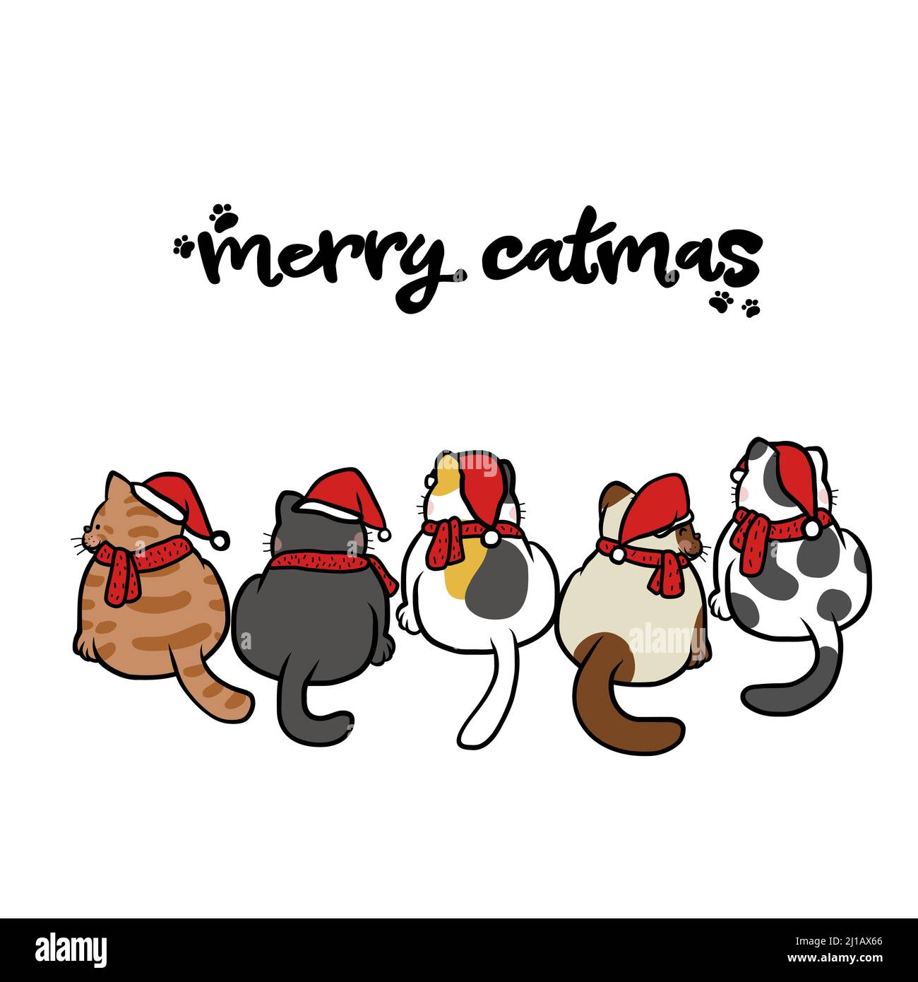 Gatos pandilla Santa hat Merry Catmas ilustración de vectores de dibujos animados Vector de stock - Alamy