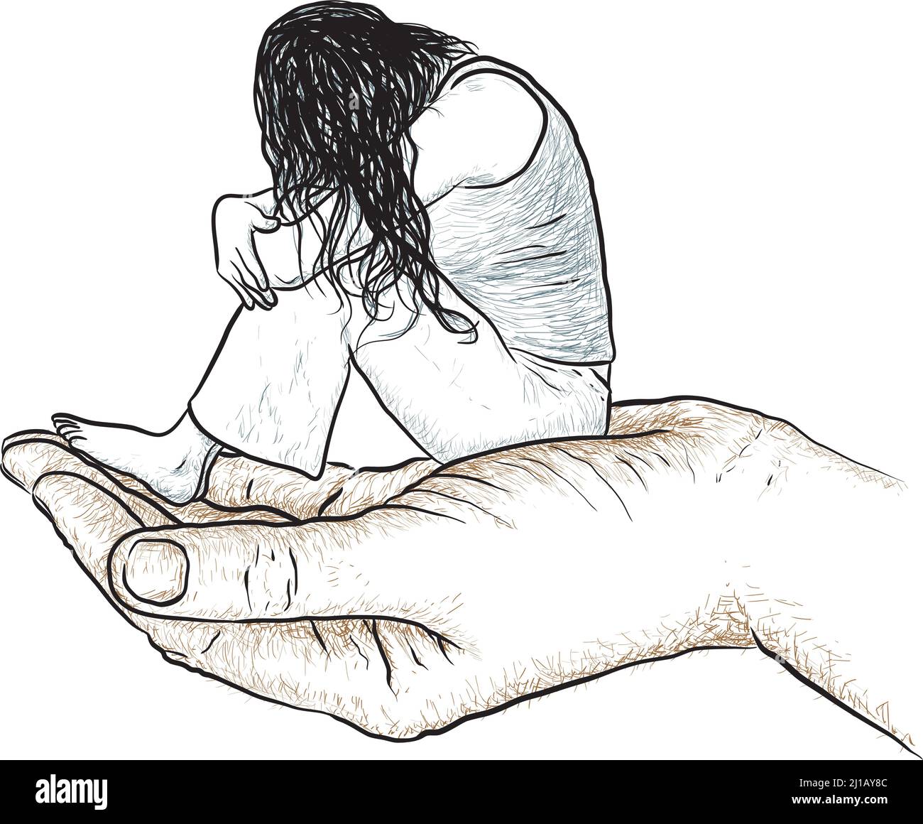 Mujer triste sentada, dibujo vectorial Imagen Vector de stock - Alamy