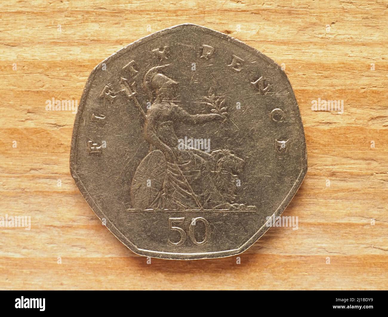 Cincuenta pence moneda reverso, moneda del Reino Unido Foto de stock