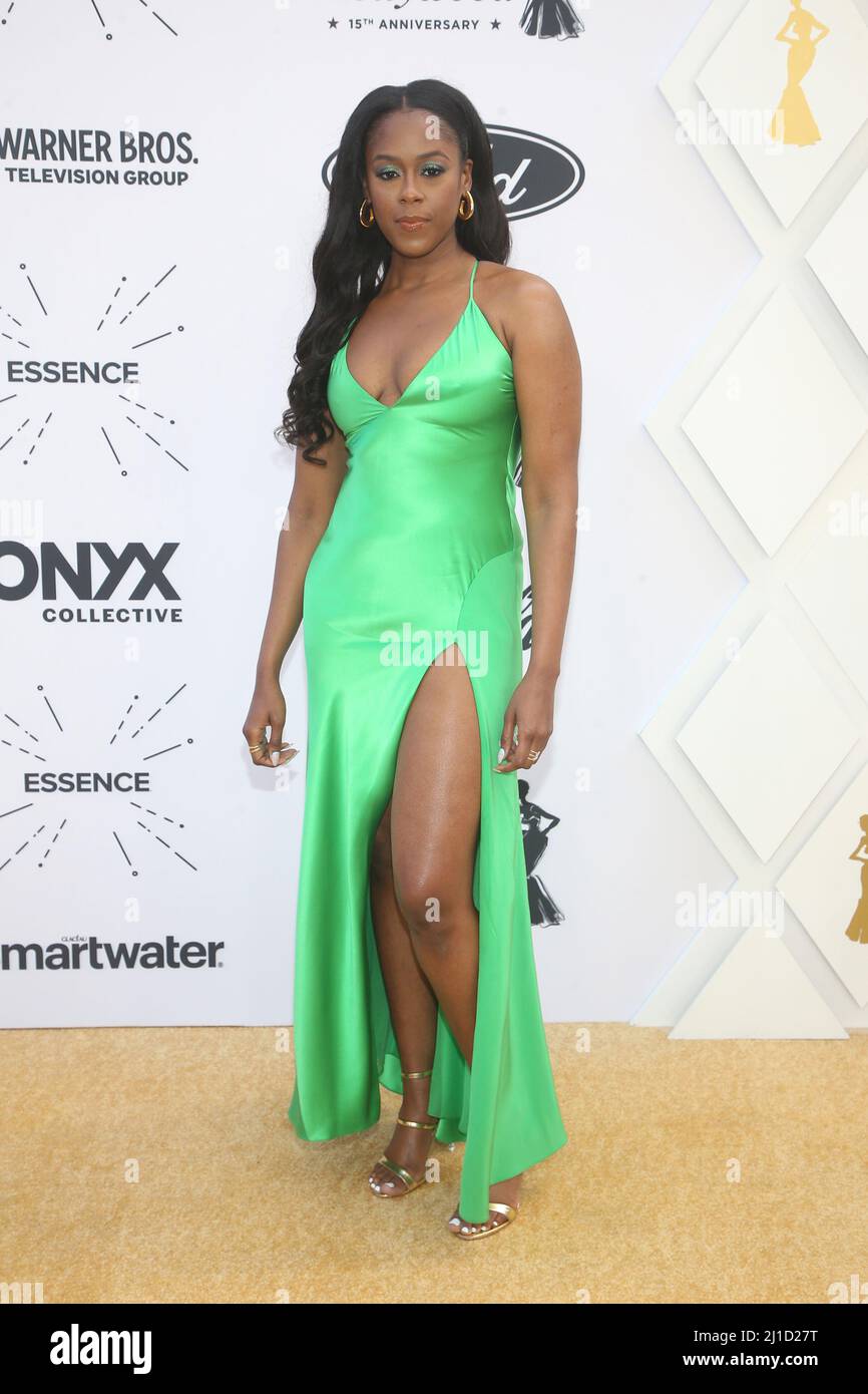 Moses Ingram walking on the red carpet at Essence 15th Annual Black Women  in Hollywood Awards held at The Beverly Wilshire Hotel in Beverly Hills, CA  on March 24, 2022. (Photo By