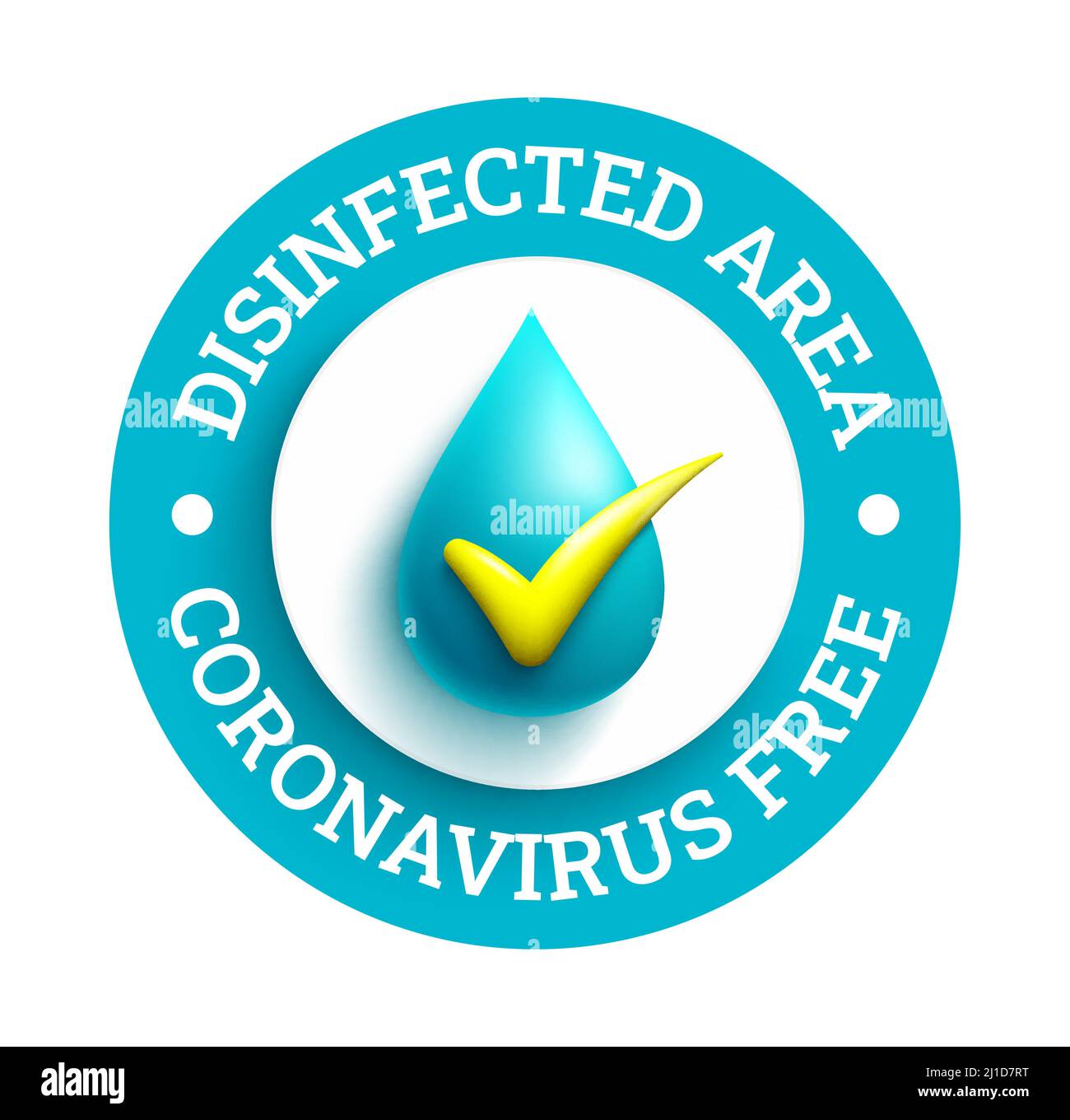 Diseño de vectores sin coronavirus. COVID texto de área libre y desinfectada en el logotipo del círculo con elementos de icono limpios y seguros para la nueva salud pública normal. Ilustración del Vector
