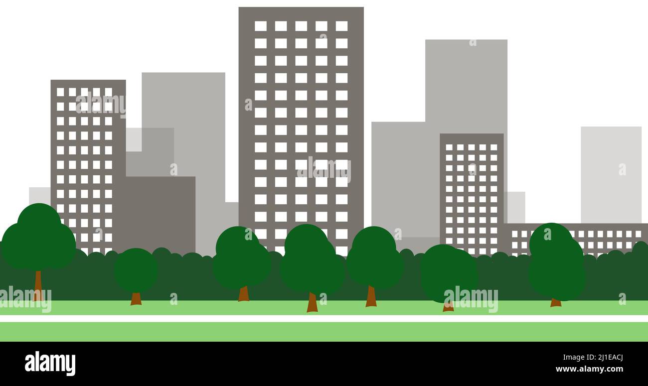 2d dibujos animados paisaje urbano de fondo con edificios. Fondo de  pantalla con ilustración de la ciudad Fotografía de stock - Alamy