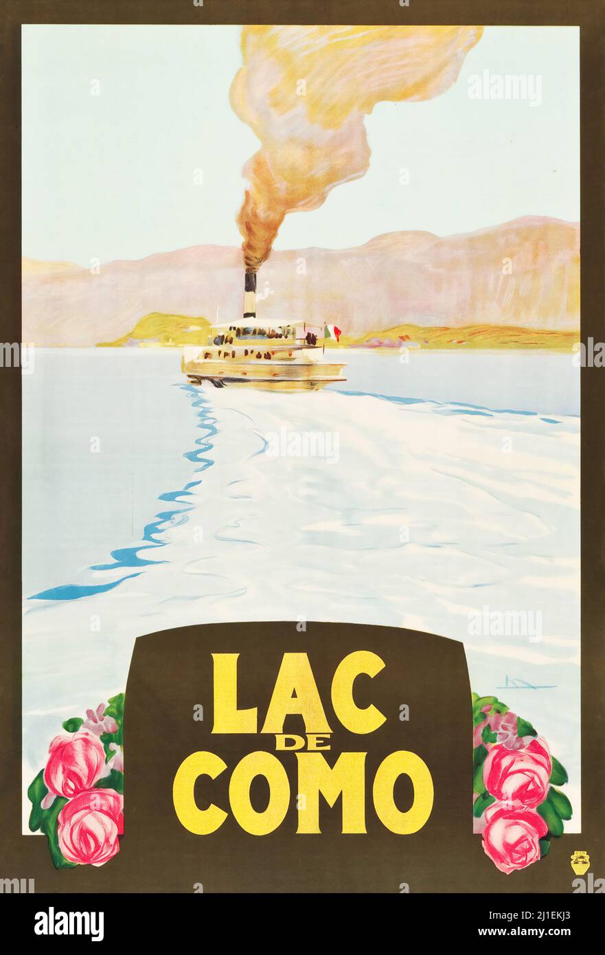 Cartel de viaje vintage - Lago Como, Italia Cartel de viaje (1930s). Cartel para Lac de Como, cartel de viaje italiano. Foto de stock