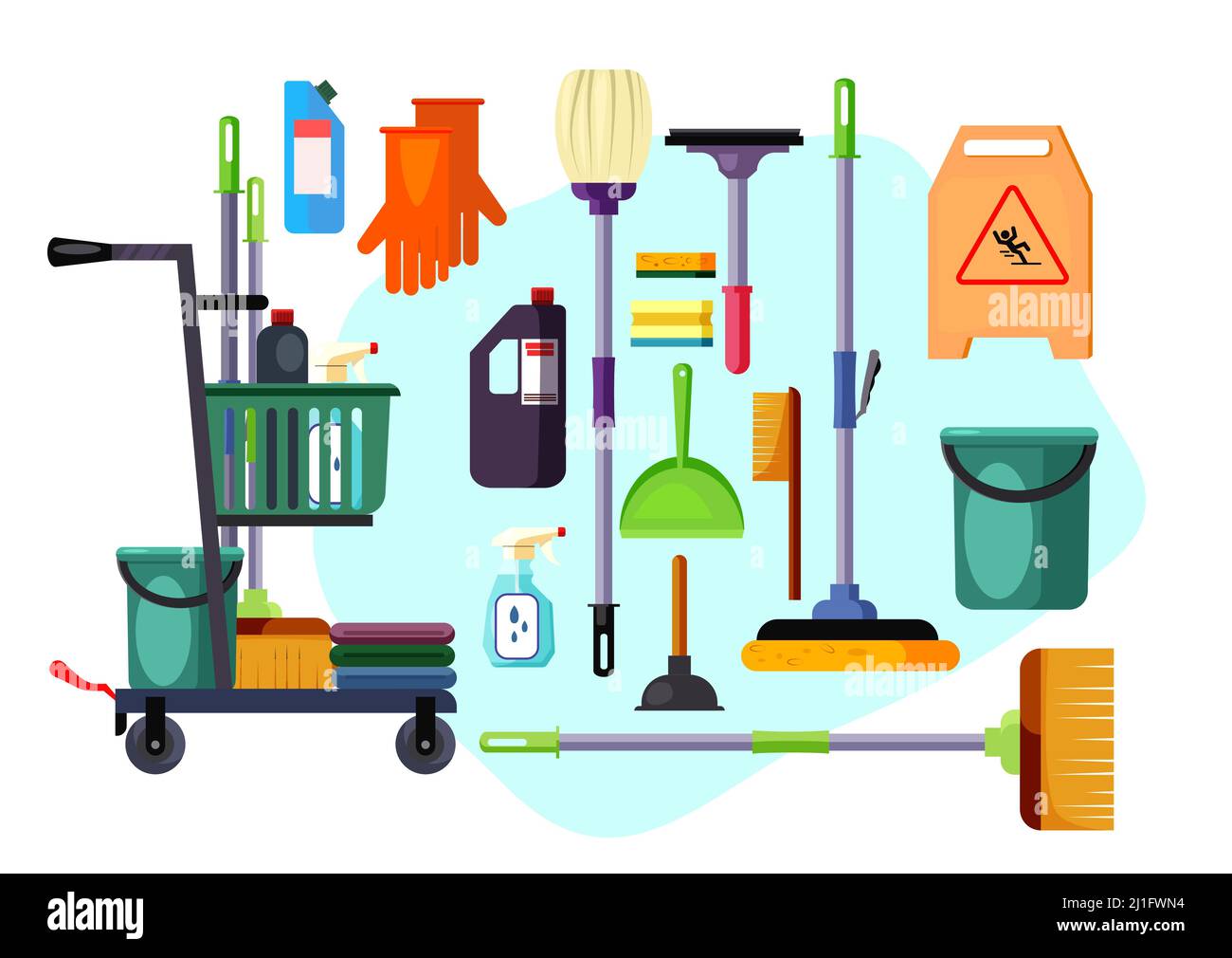 Juego de herramientas y suministros de limpieza. Escobas, sanitarios, de  trabajo doméstico. Puede usarse para temas como limpieza, limpieza,  desinfección Imagen Vector de stock - Alamy