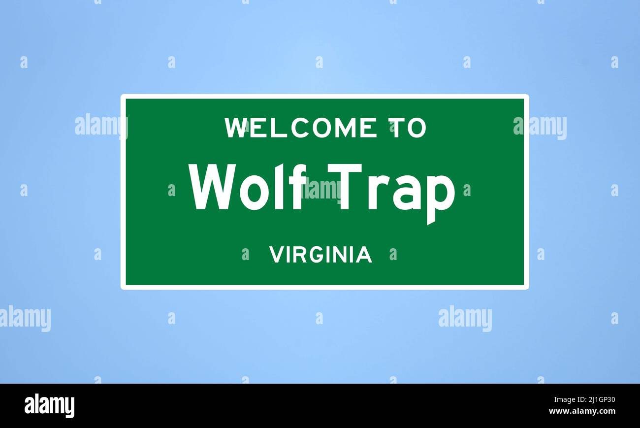 Wolf Trap, letrero de límite de la ciudad de Virginia. Cartel de la ciudad de los Estados Unidos. Foto de stock
