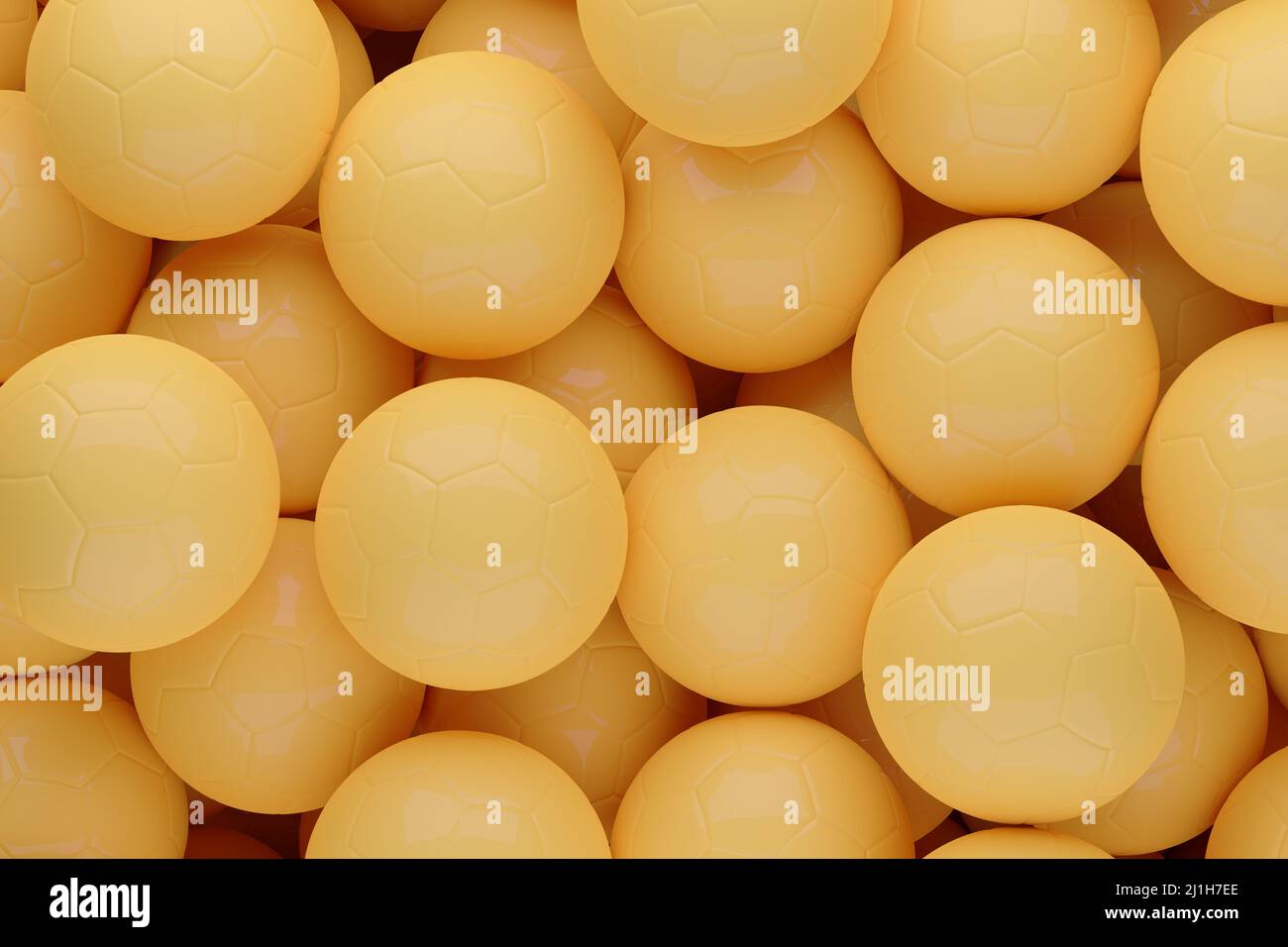 Fondo de pelotas de fútbol amarillas. ilustración 3d. Foto de stock