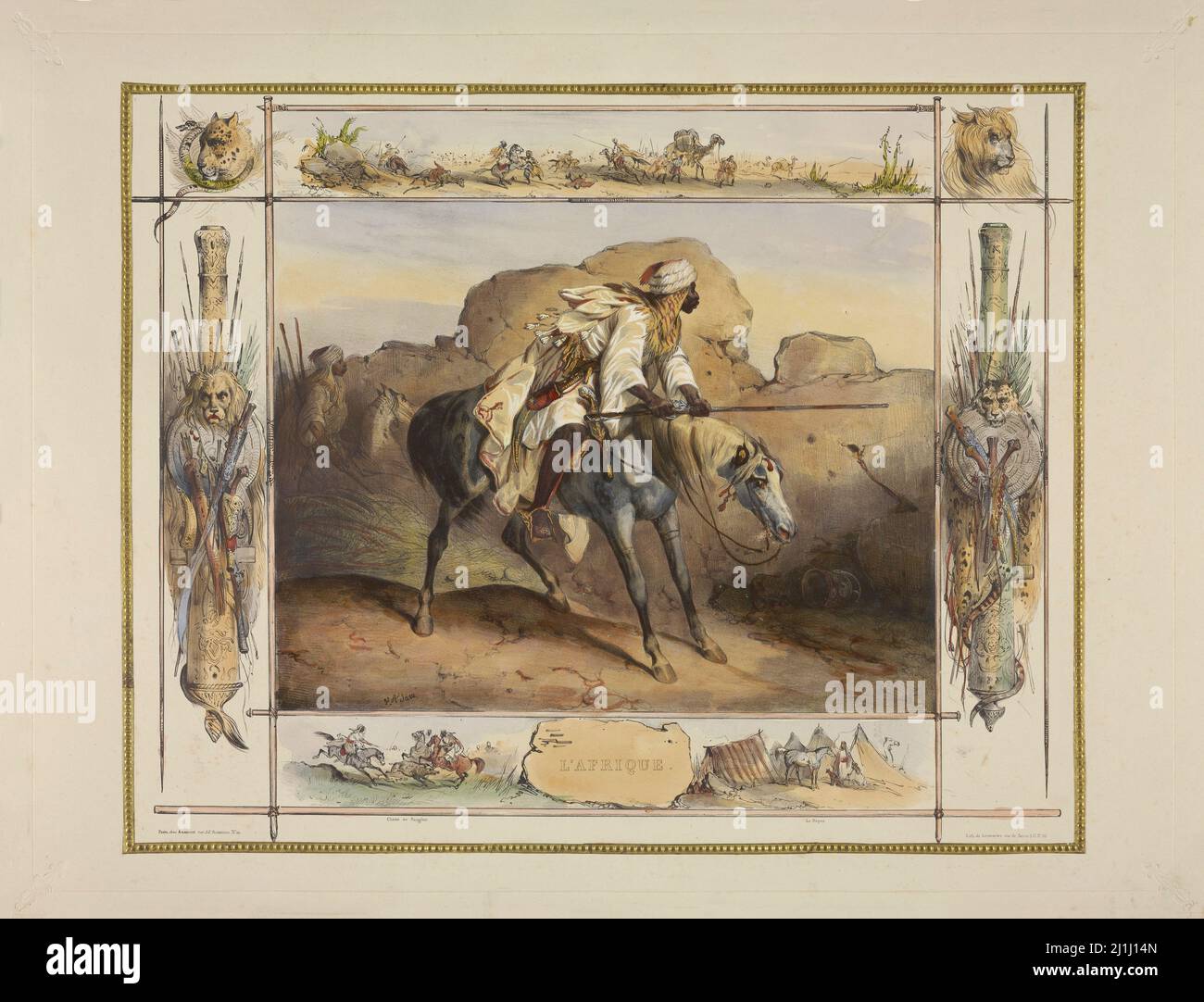 Litografía de caballos y jinetes: Bereberes del Norte de África. Por Jean Victor Adam (litógrafo, 1801 – 1866). Francia. 1836 Foto de stock