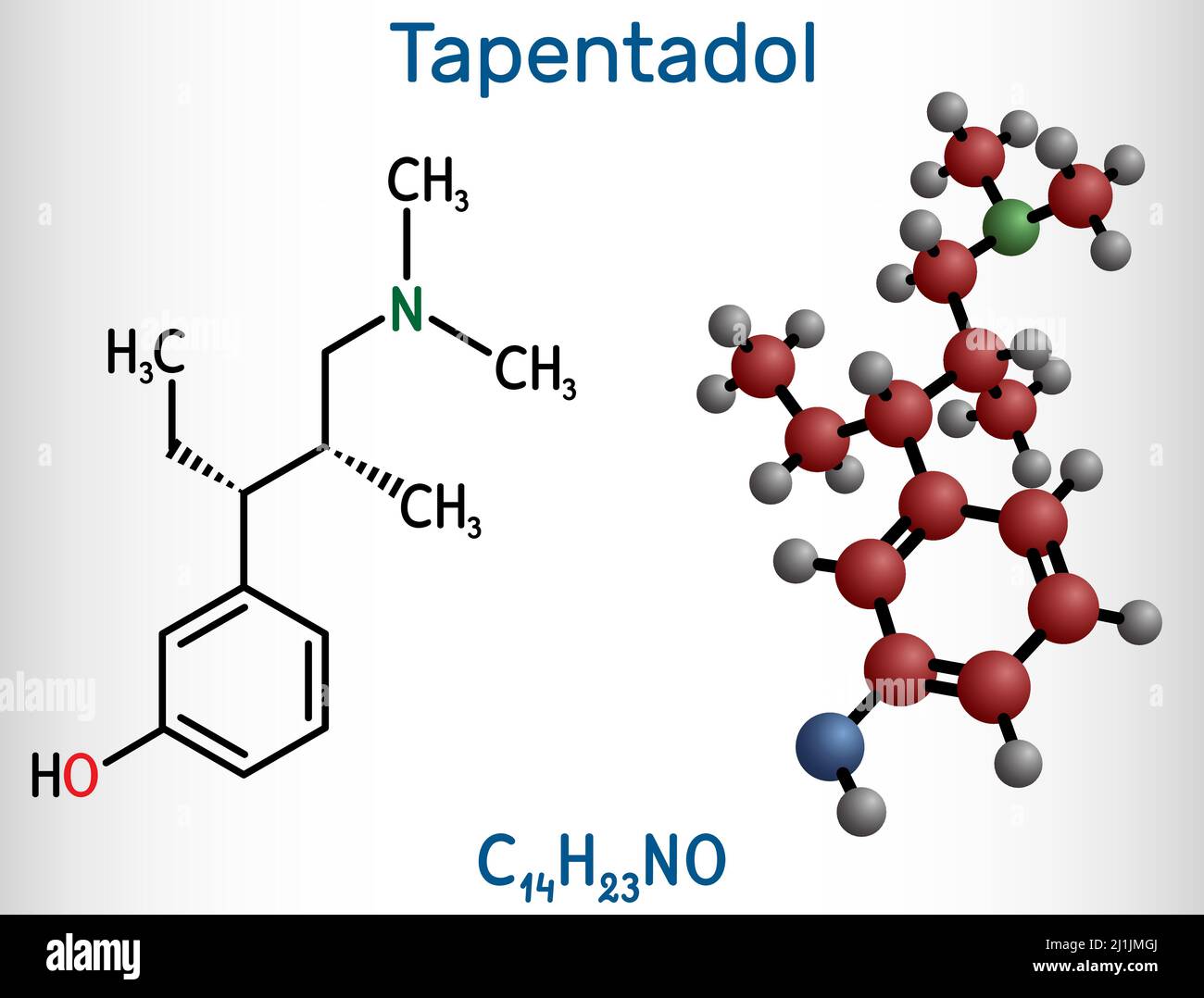 Molécula de tapentadol. Es benzenoide sintético, analgésico opioide