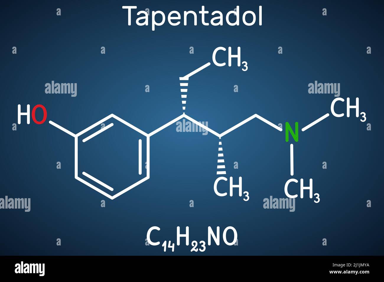 Molécula de tapentadol. Es benzenoide sintético, analgésico opioide
