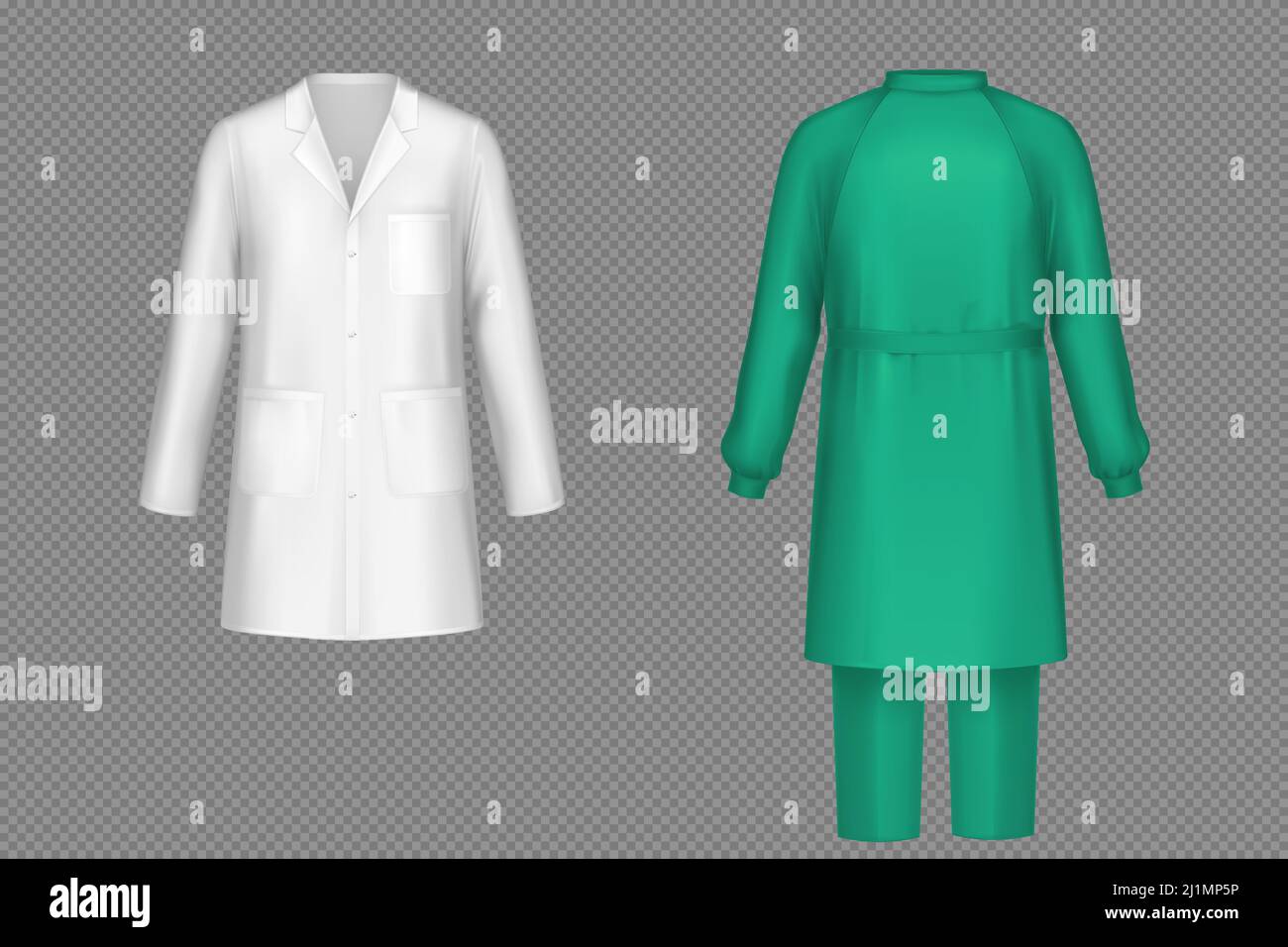 Uniforme médico para cirujano con bata blanca y traje verde. Vector  realista de disfraz de médico con camisa y pantalones, traje de laboratorio  o enfermera isola Imagen Vector de stock - Alamy