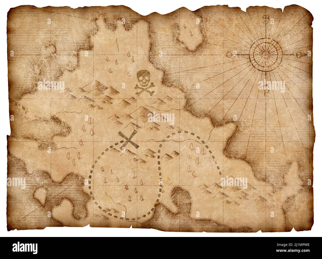 mapa medieval de los piratas con tesoros de marca aislada Foto de stock