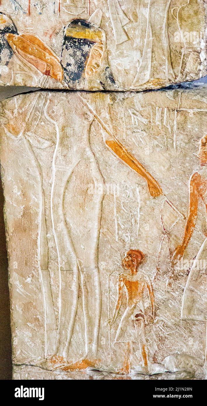 El Cairo, Museo Egipcio, relieve de Merya y Sitti, se encuentra en Saqqara : famoso por los músicos y los colores brillantes. Foto de stock