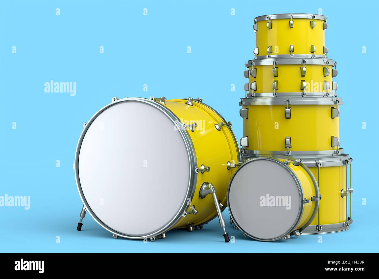 Juego de tambores o tambores realistas sobre fondo azul. 3d concepto de  interpretación de instrumentos musicales de percusión, batería y batería  Fotografía de stock - Alamy