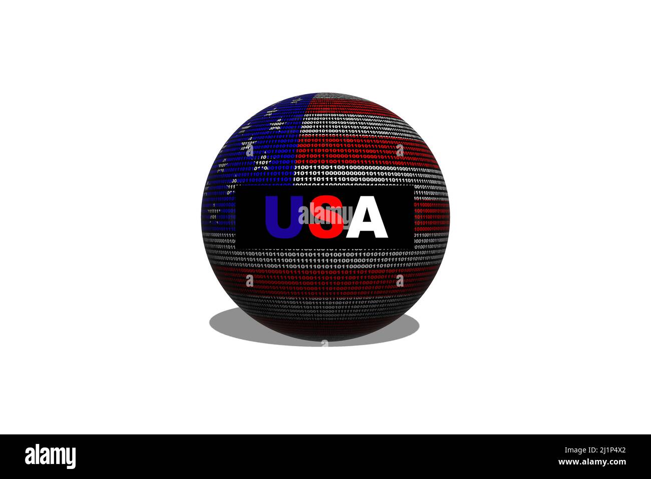 Hacker Estados Unidos (EE.UU.) 3D bola. Bandera digital de USA y un fondo binario concepto de ciberseguridad con 0 y 1. Hacker informático Estados Unidos. Foto de stock