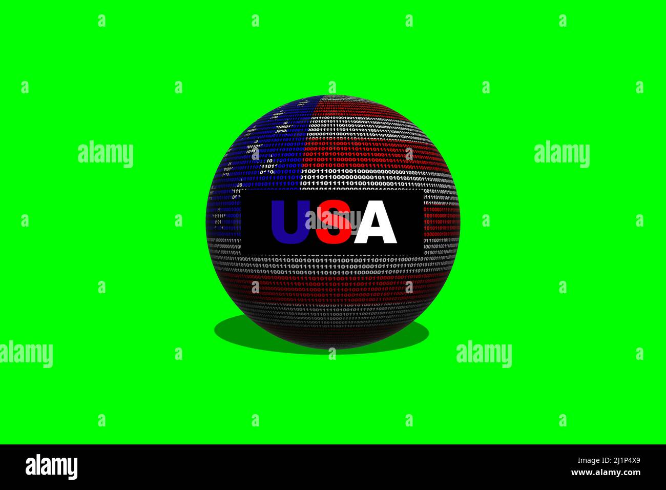 Hacker Estados Unidos (EE.UU.) 3D bola. Bandera digital de USA y un fondo binario concepto de ciberseguridad con 0 y 1. Hacker informático Estados Unidos. Foto de stock
