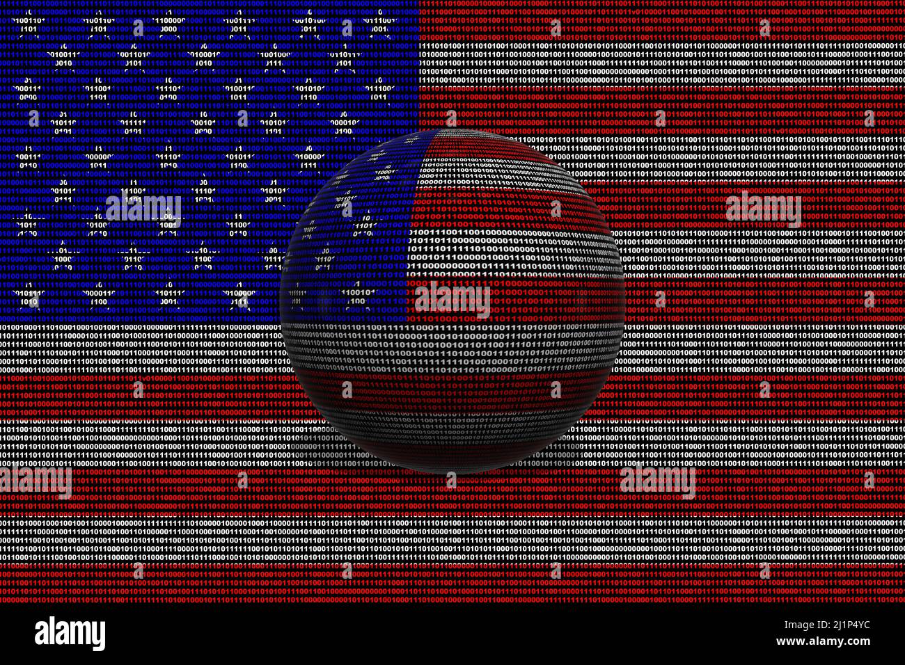 Hacker Estados Unidos (EE.UU.) 3D bola. Bandera digital de USA y un fondo binario concepto de ciberseguridad con 0 y 1. Hacker informático Estados Unidos. Foto de stock