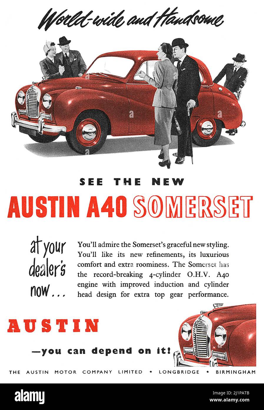 1950s Anuncio británico para el automóvil Austin A40 Somerset. Foto de stock