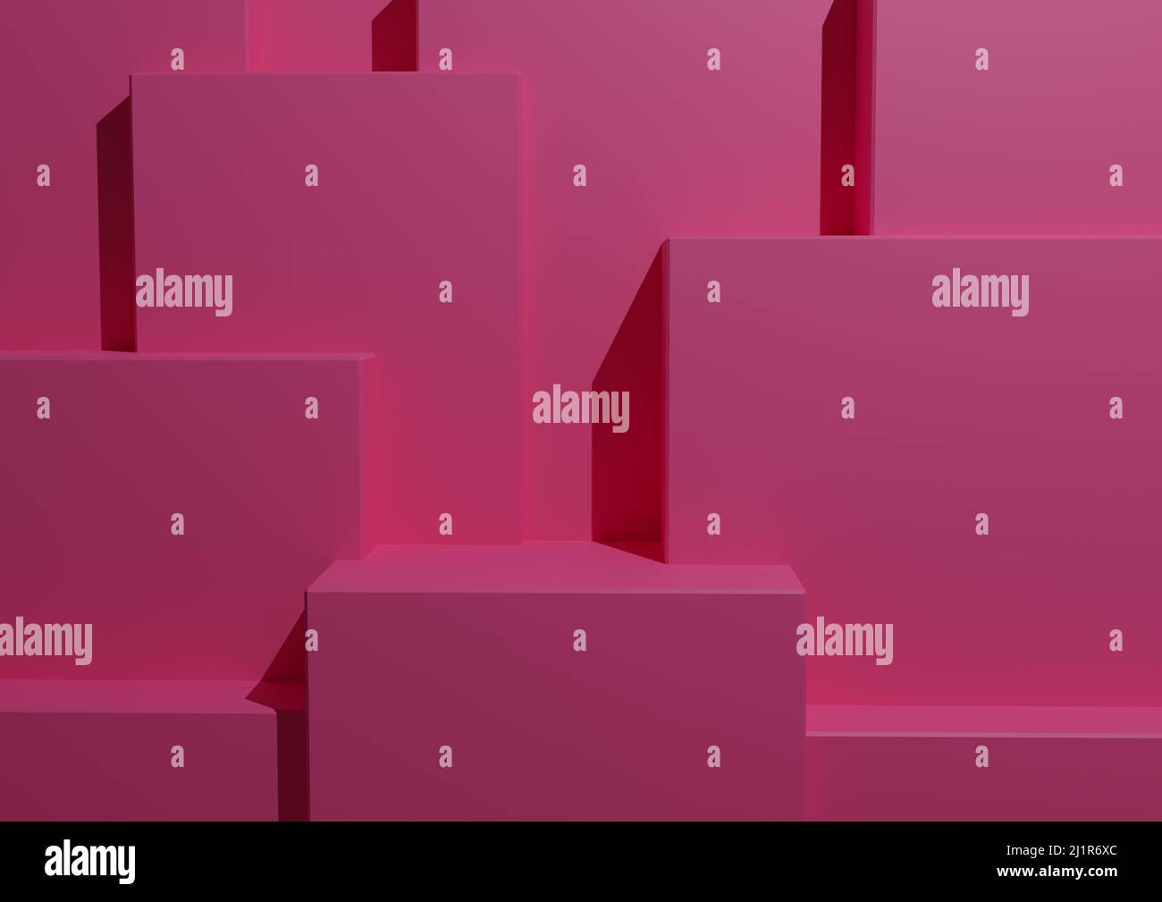 Escena de 3D Estudio de fondo rosa brillante minimalista con podios y niveles para presentación y presentación de productos. Arquitectura horizontal geométrica Foto de stock