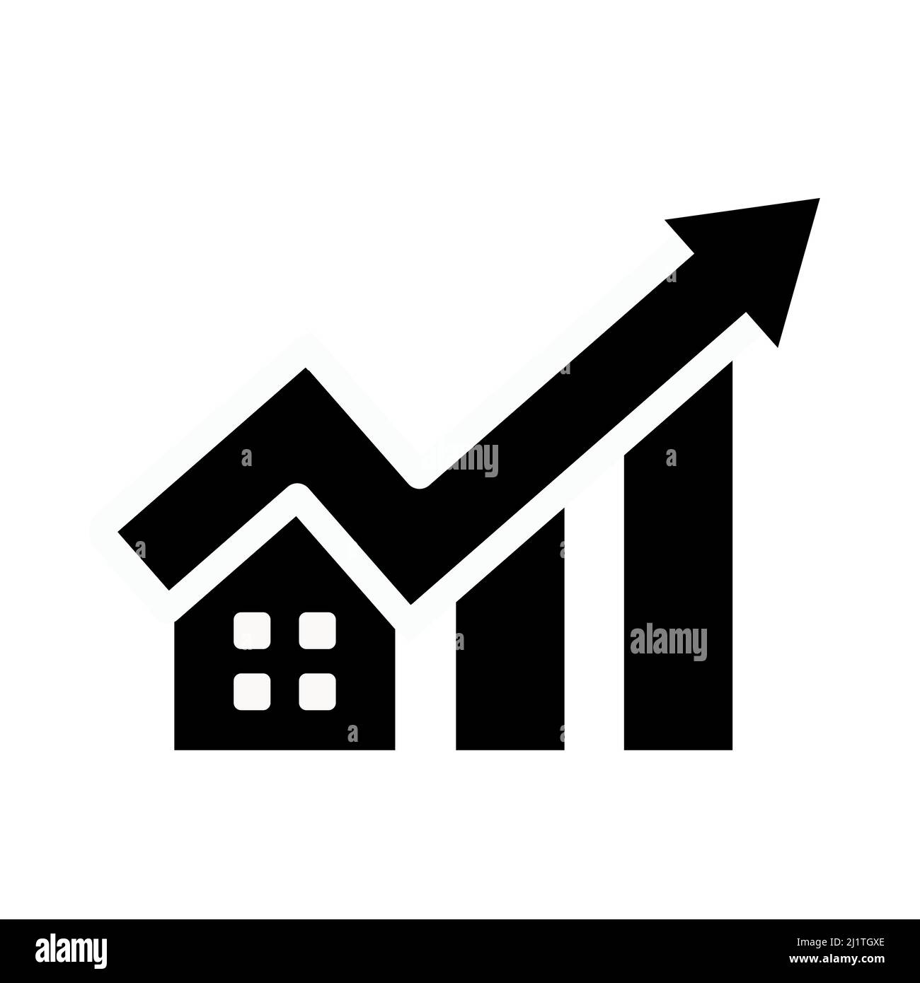 Gráfico de crecimiento del mercado inmobiliario glifo icono. Símbolo de silueta. Casas aumento de precios. El espacio negativo. Vector ilustración aislada Ilustración del Vector