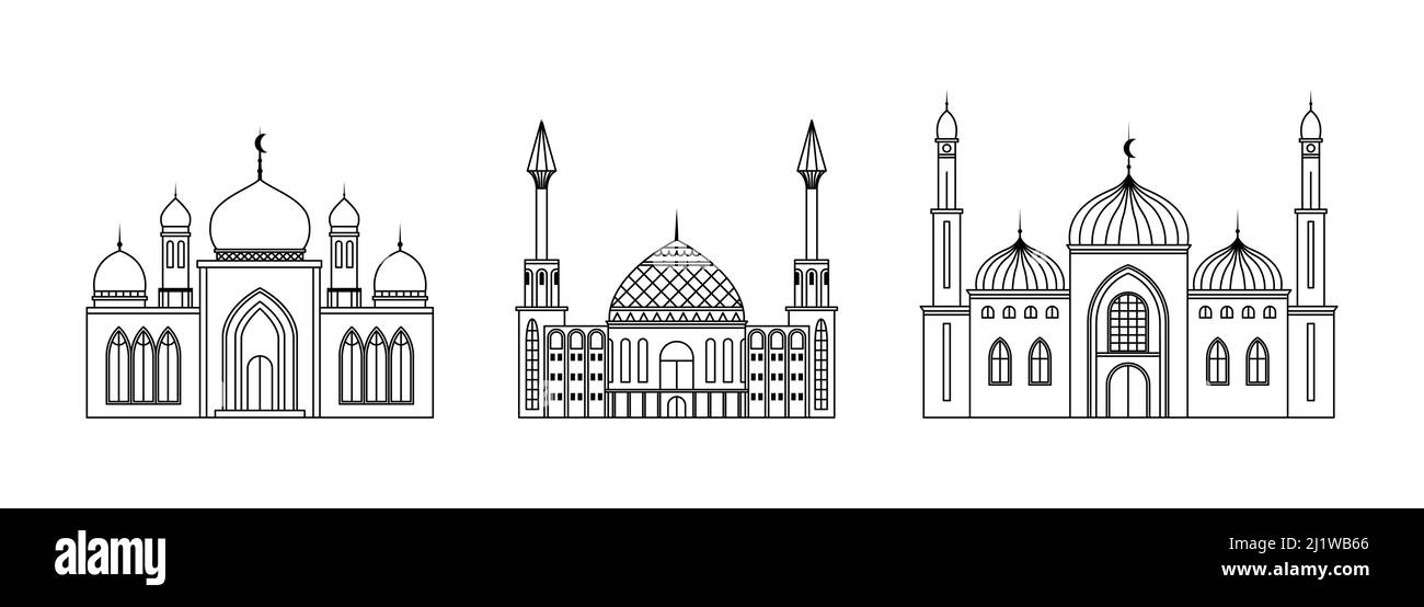 Conjunto vectorial de ilustraciones de la mezquita. Edificio arquitectónico religioso. Esquema Ilustración del Vector