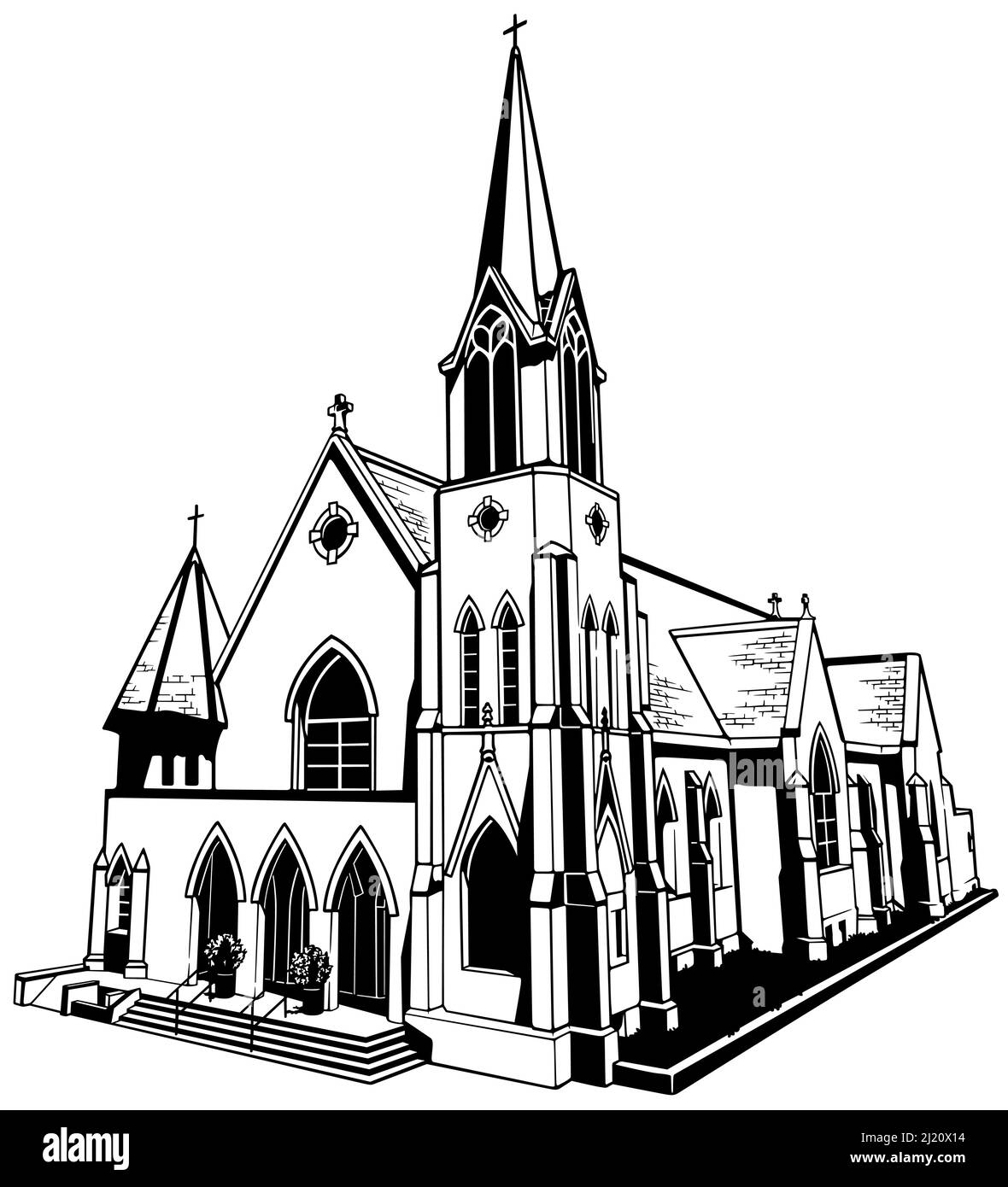 Dibujo de una iglesia cristiana de ladrillo Imagen Vector de stock - Alamy