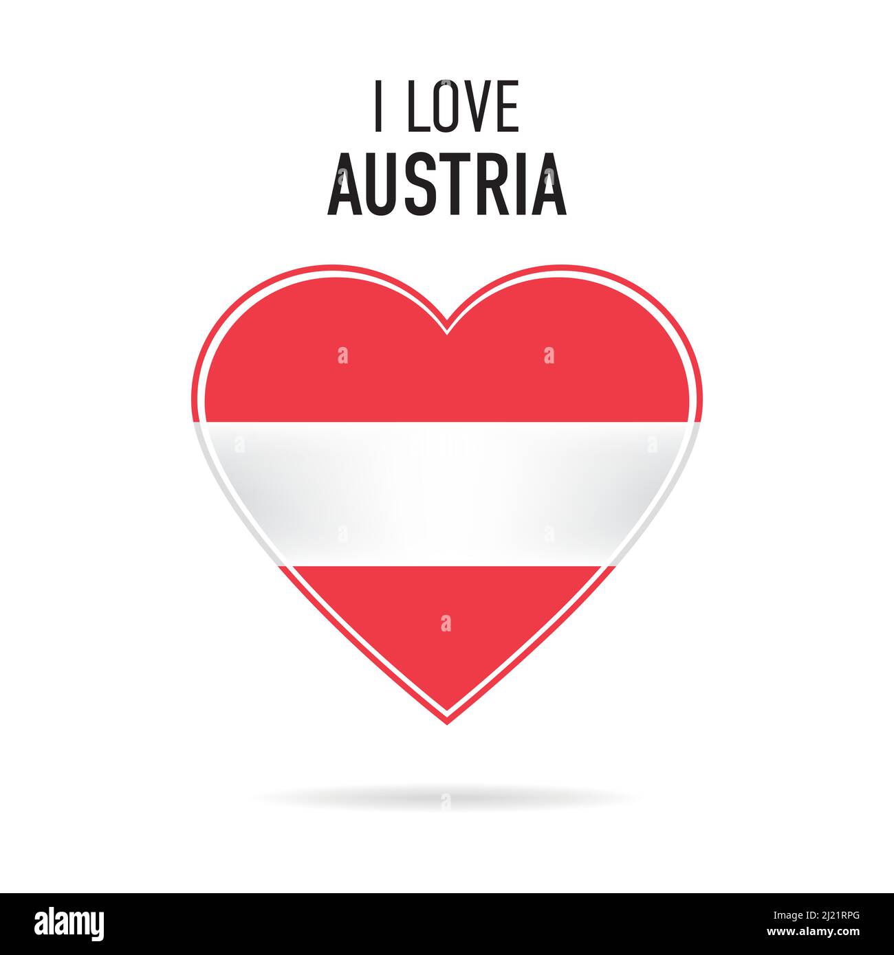 Me encanta Austria - Diseño de la bandera y texto aislado sobre un fondo blanco Ilustración del Vector