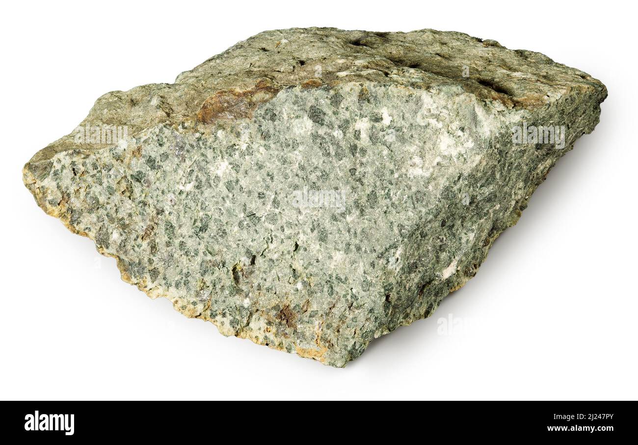 Greenstone (Metamorfosis) de basalto, roca metamórfica, Minnesota Foto de stock