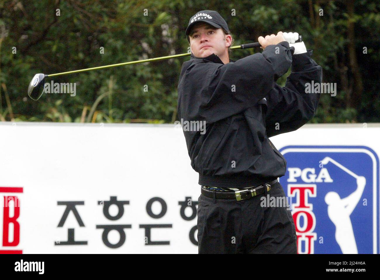 26 de noviembre de 2004-Seogwipo, Corea del Sur-Brian Gay piloto de tiro jugar en un PGA TOUR Championship 2round quinto T en Jeju Island el 26 de noviembre de 2004, Corea del Sur. Foto de stock