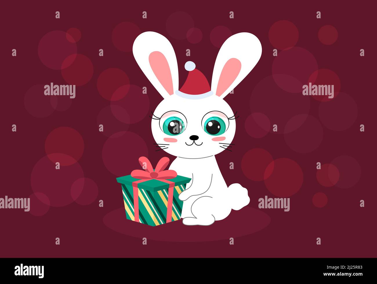 Feliz año nuevo 2023 tarjeta de felicitación. Lindo conejo de dibujos animados con colorida caja de regalo de Navidad. Divertido carácter conejito se sienta y sonríe. 2023 Año de conejo. V Imagen Feliz año nuevo 2023 tarjeta de felicitación. Lindo conejo de dibujos animados con colorida caja de regalo de Navidad. Divertido carácter conejito se sienta y sonríe. 2023 Año de conejo. V Imagen