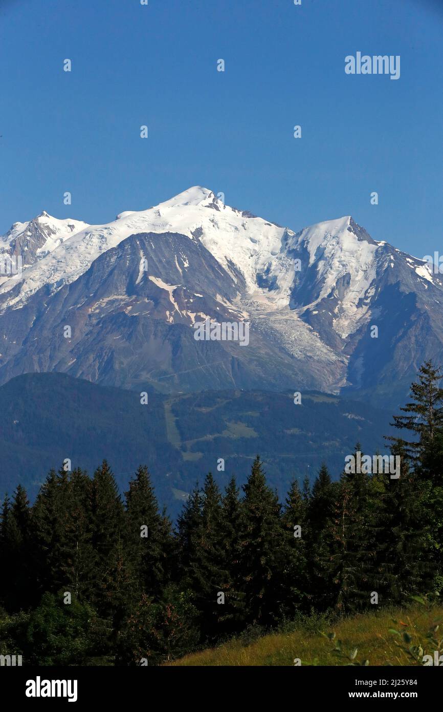 Mont-Blanc macizo en verano. Alpes franceses. Foto de stock