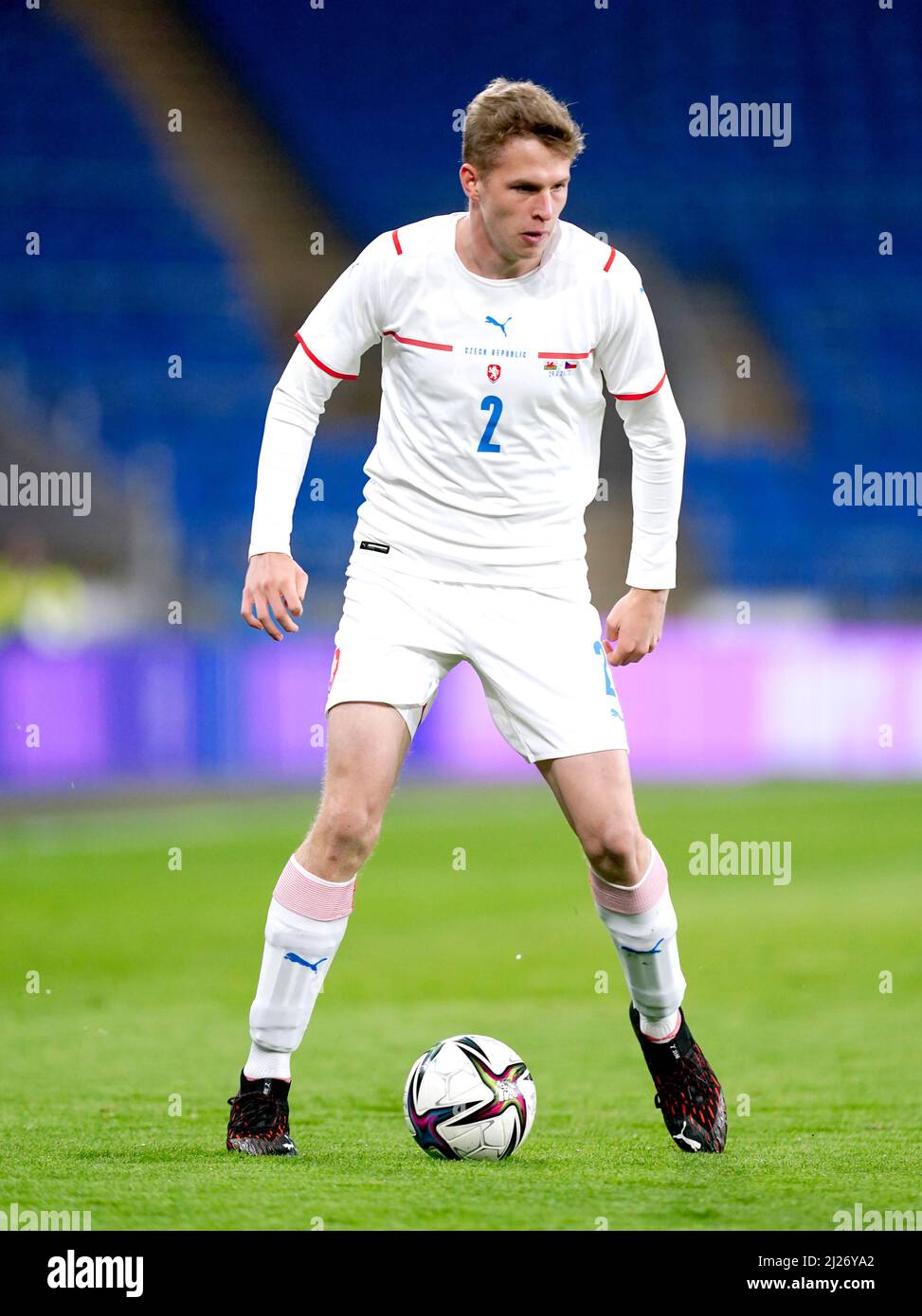 David Zima, de la República Checa, durante el partido amistoso internacional en el Cardiff City Stadium, Cardiff. Fecha de la foto: Martes 29 de marzo de 2022. Foto de stock